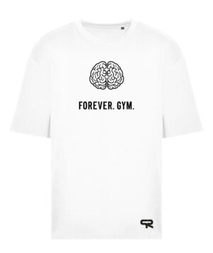 Weißes T-Shirt mit Gehirn und 'FOREVER. GYM.' Aufdruck.